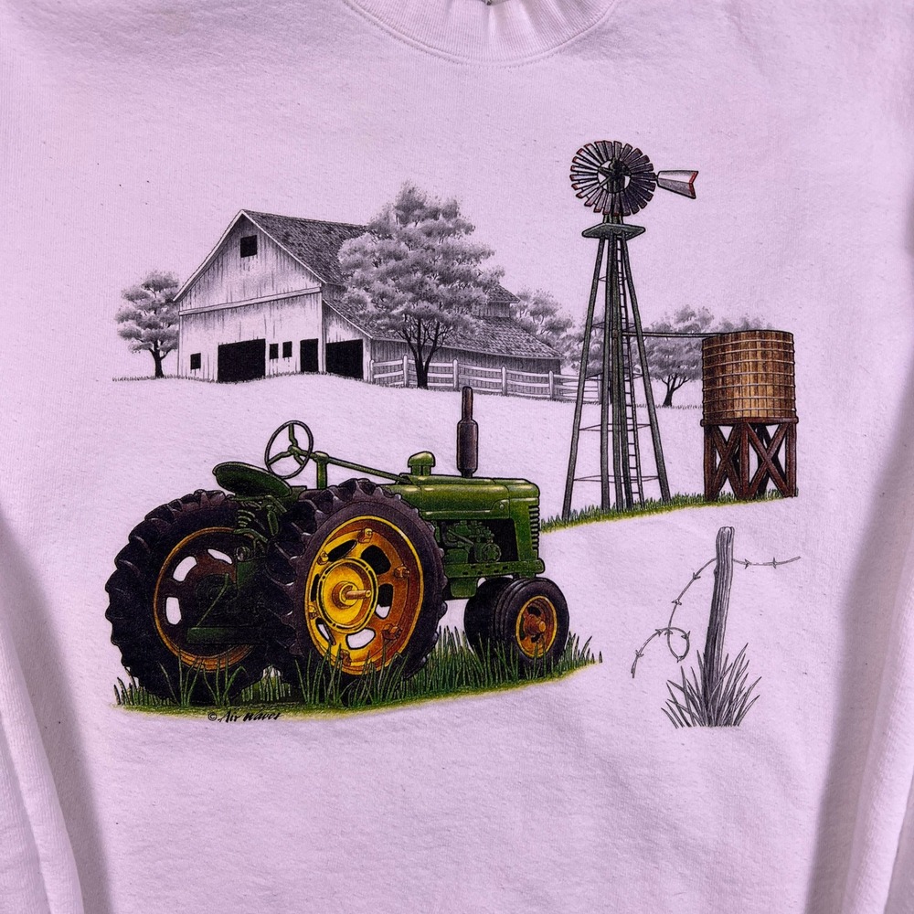 Oneita VTG Farm Tractor Graphic Sweatshirt Mens Large White USA Made Crewneck - Picture 4 of 9